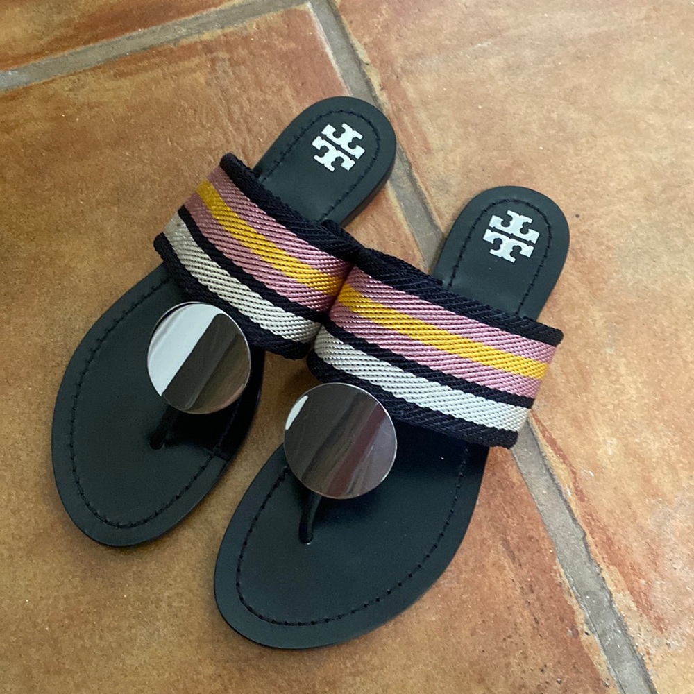 Tory Burch 7.5 Platos silver plate sandal